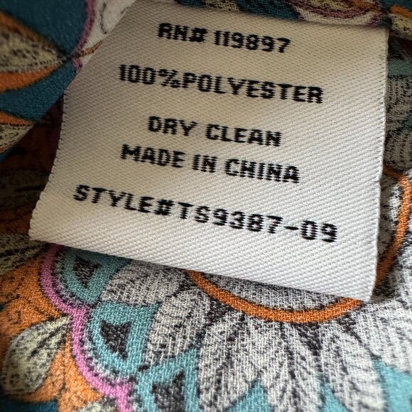 Paisley Print Split V-Neck, 3/4 Sleeve Blouse, Multicolor, Size Small - Picture 7 of 8